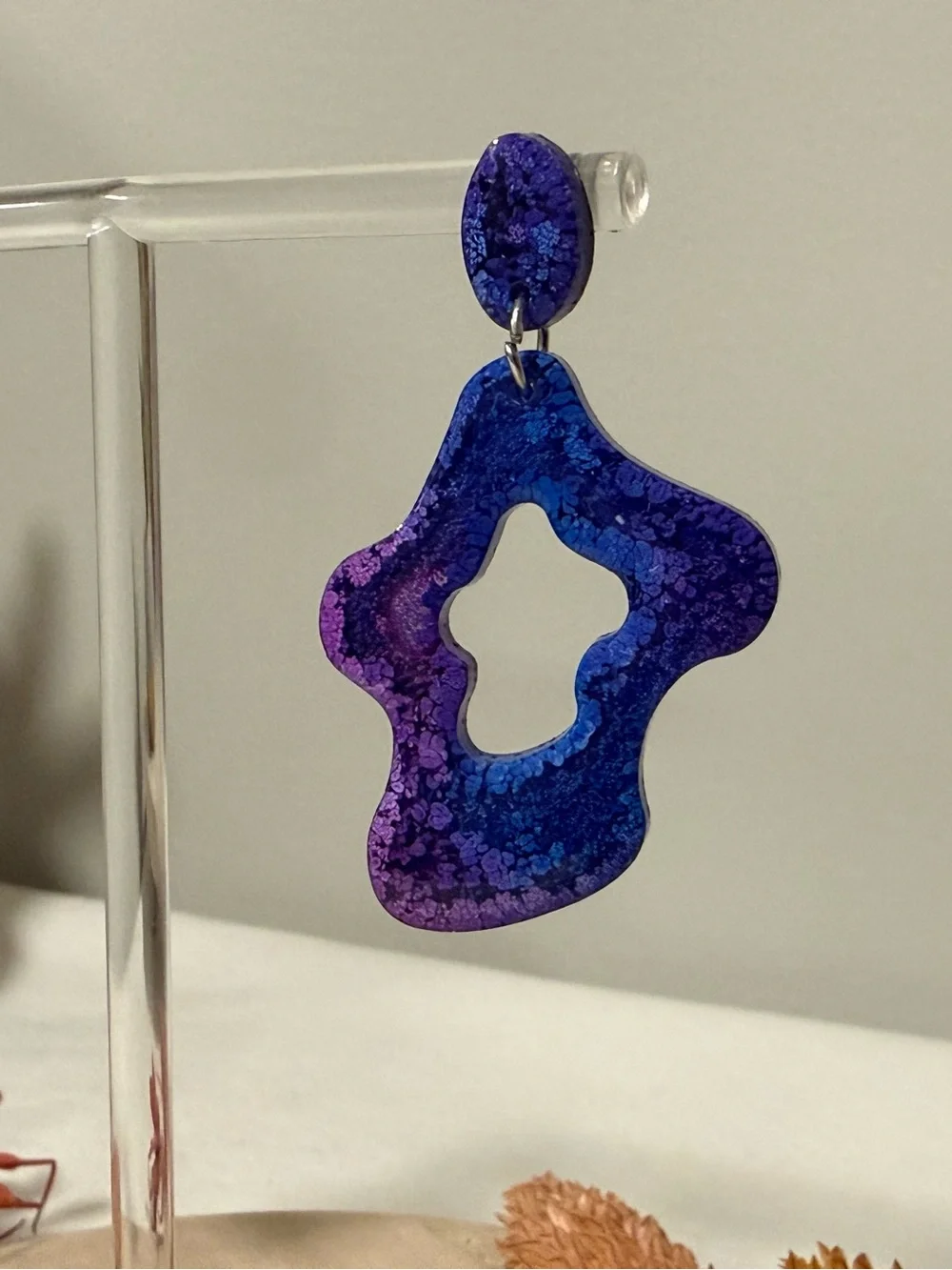 Handmade Blue Purple Resin Statement Earrings
